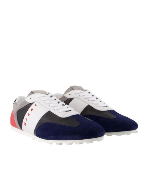 Marni Blue Leather And Multicolour Suede Softy Soccer Sneaker for men