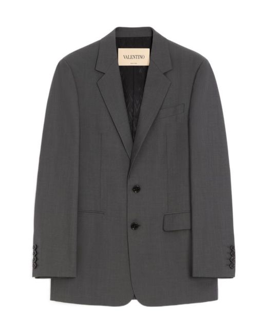 Valentino Gray Single-Breasted Bowling-Collar Blazer for men