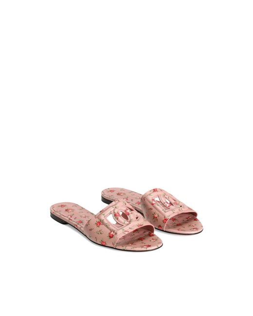 Dolce & Gabbana Pink Rose Printed Flat Slippers