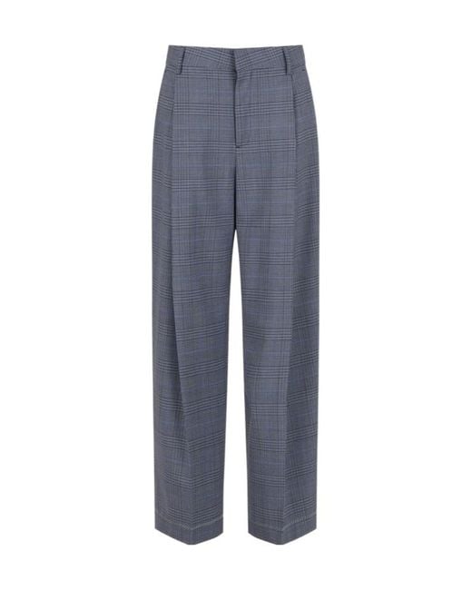 Marni Blue Wool Trousers With Prince Of Wales Check