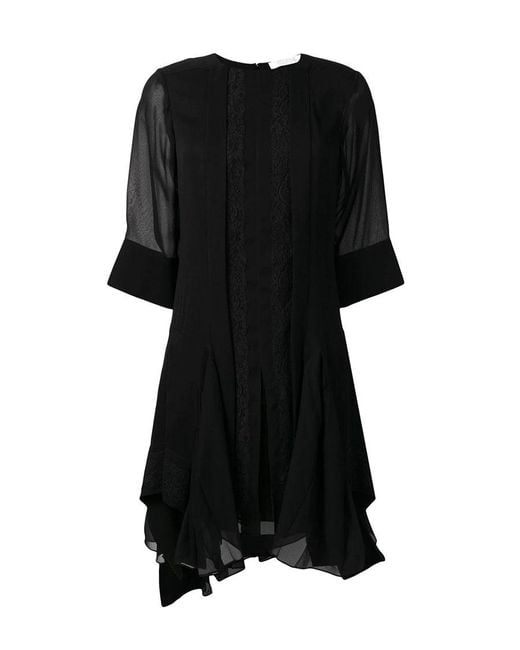 Chloé Black Asymmetrical Pleated Dress