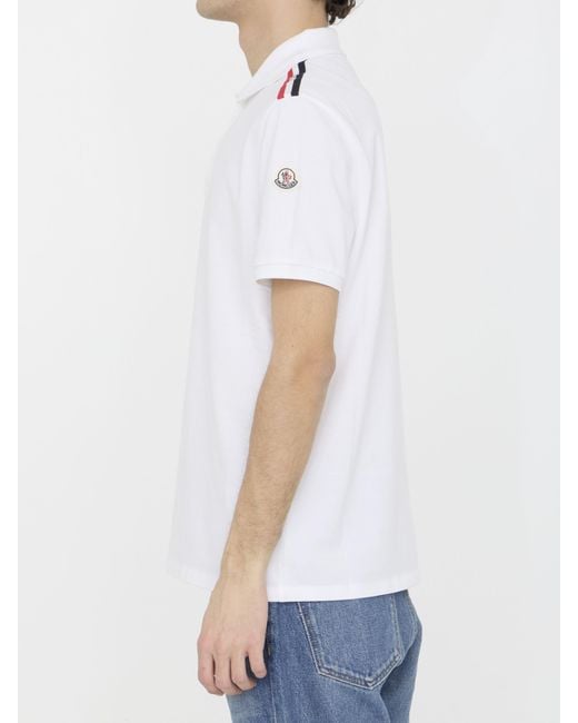 Moncler White Logo Detailed Polo Shirt for men