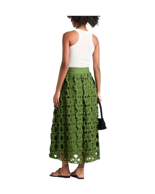 Farm Rio Green Solid-Colored A-Line Skirt