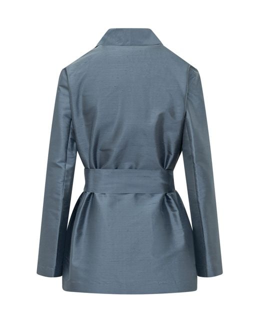 Max Mara Blue Belted Silk Blazer