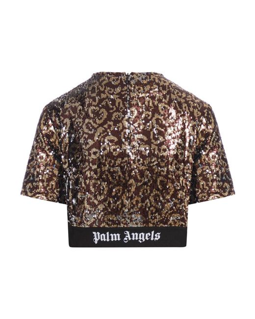 Palm Angels Brown Sequin Embellished Cropped Top