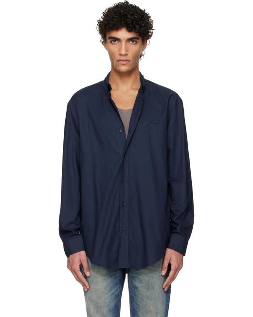 Balmain Blue Collared Long-Sleeve Poplin Shirt for men