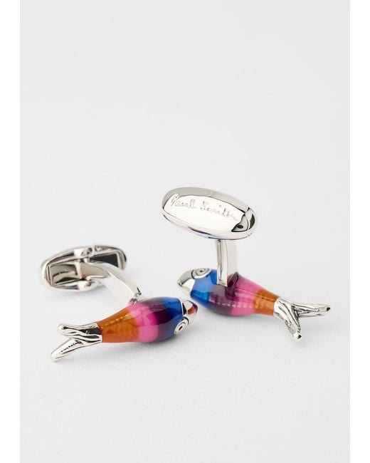 Paul Smith White Fish Enamel Cufflinks for men