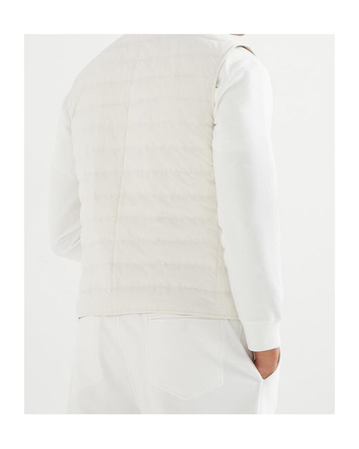Brunello Cucinelli White Quilted Sleeveless Down Jacket for men