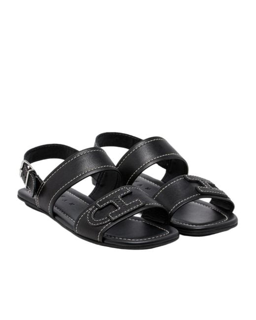 Hogan Black Logo Strap Flat Sandals