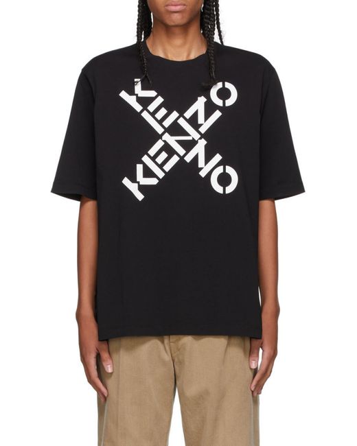 KENZO Black Crossed Logo Crew-Neck T-Shirt for men