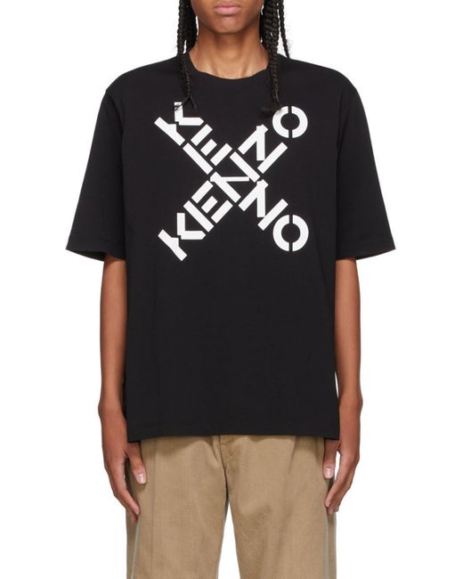 KENZO Black Crossed Logo Crew-Neck T-Shirt for men