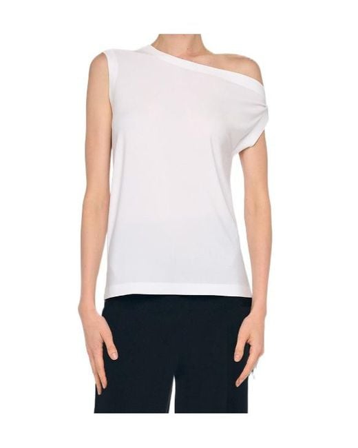 Norma Kamali White Asymmetric Wide-Neck Top