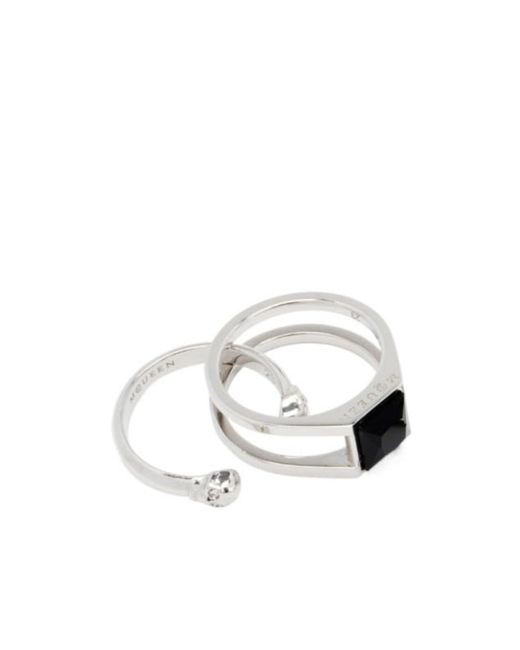 McQueen White Twin Skull Ring for men