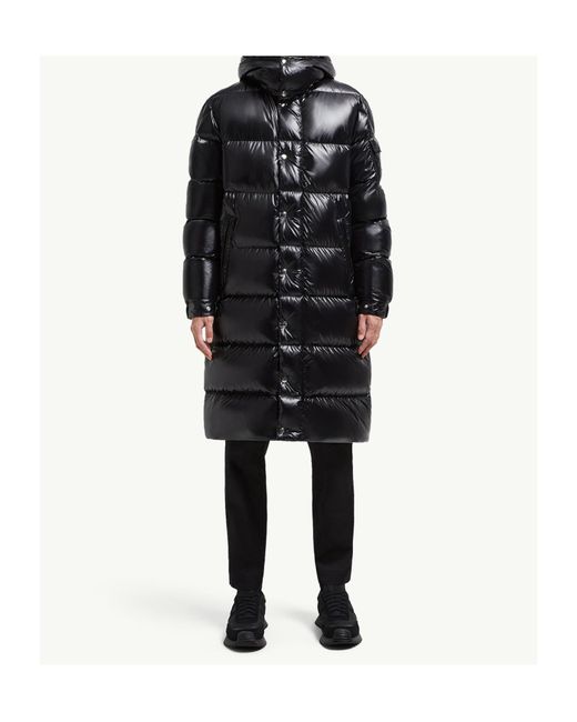 Moncler Black Hanoverian Logo Patch Quilted Coat for men
