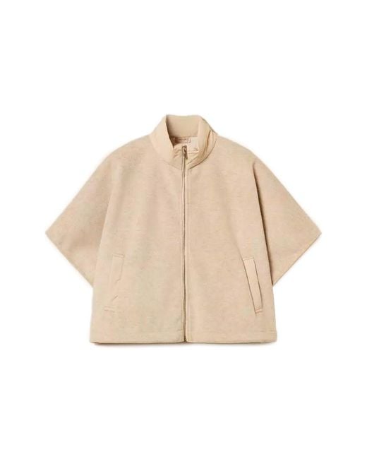Twinset Natural Zip-Up Mock-Neck Poncho