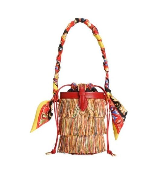 Dolce & Gabbana Red Raffia Capri Bucket Bag