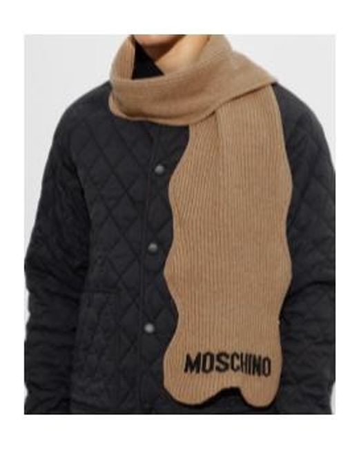 Moschino Brown Logo Ribbed Scarf for men