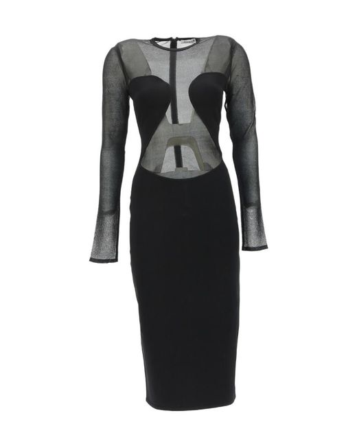 Alaïa Black Alaïa Semi-Sheer Midi Dress
