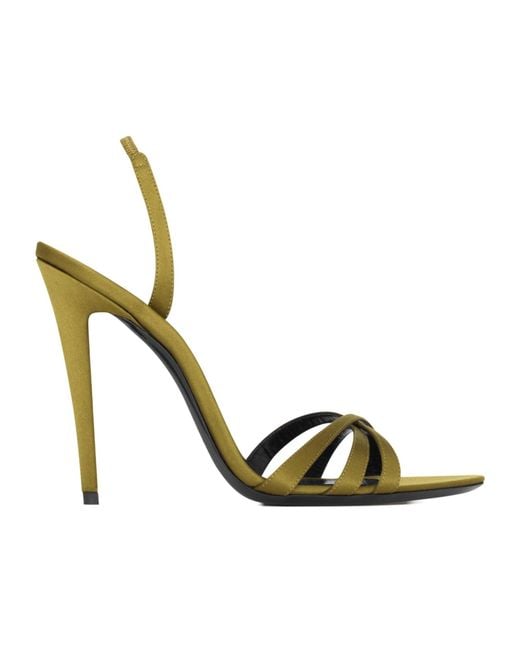 Saint Laurent Metallic Kate Satin Slingback Heeled Sandals