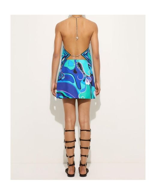 Emilio Pucci Blue Iride-Print Silk Top