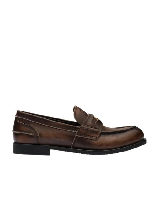 Miu Miu Brown Logo Embossed Slip-On Penny Loafers