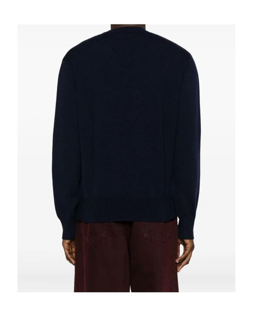 sunflower Blue Long-Sleeved Crew Neck Wool Sweater for men
