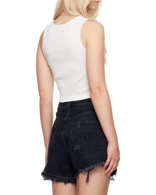 R13 White Destroyed Cropped Tank Top