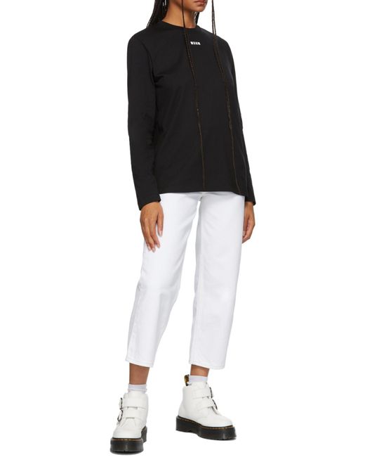 MSGM Black Logo Printed Long-Sleeved T-Shirt