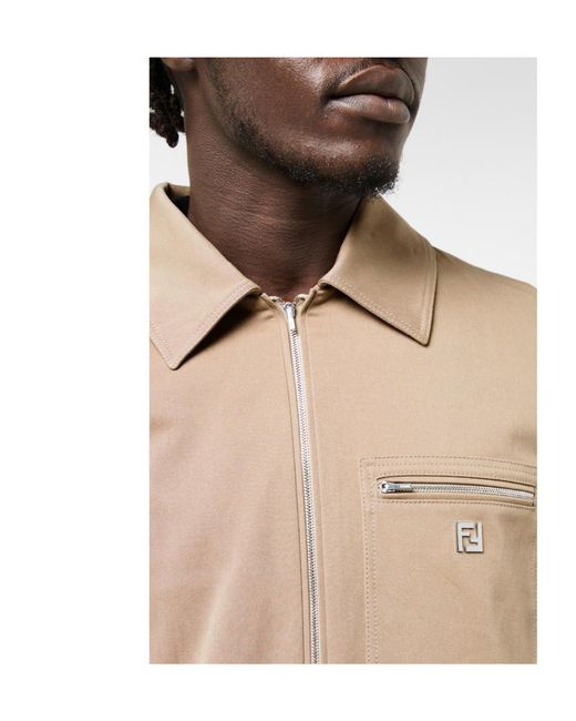 Fendi Natural Collared Zip-Up Jacket for men