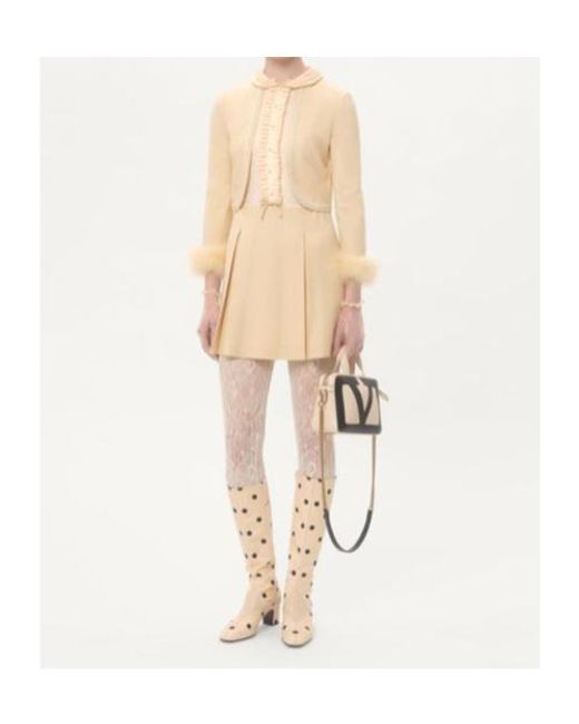 Valentino Natural Feather Detailed Long-Sleeved Mini Dress