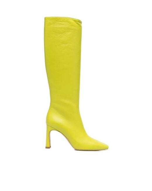 Liu Jo Yellow Square-Toe Leather Boots
