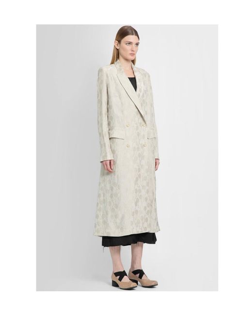 Uma Wang White Jacquard Ruched-Detail Double-Breasted Coat