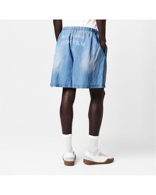 Acne Blue Logo Denim Shorts for men