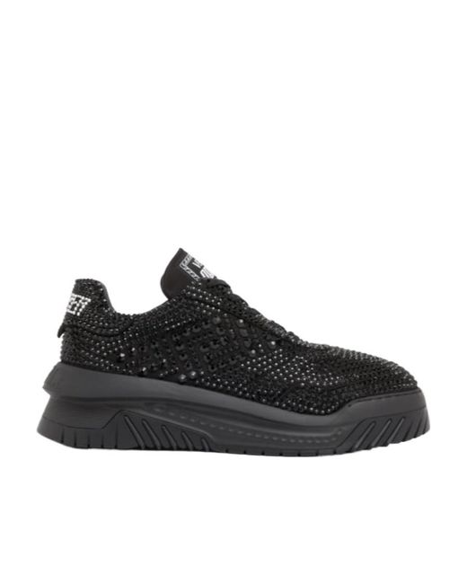 Versace Black Odissea Crystal-Embellished Sneakers for men