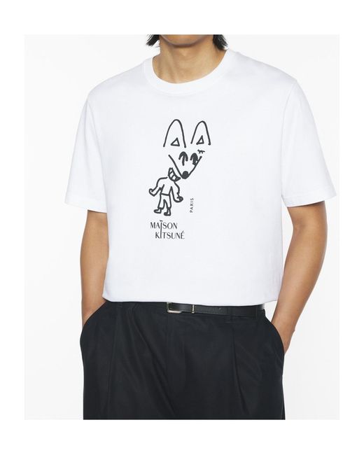 Maison Kitsuné White Fox-Print T-Shirt for men