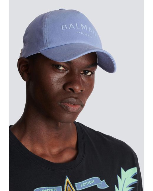 Balmain Blue Logo Embroidered Curved-Peak Baseball Cap for men