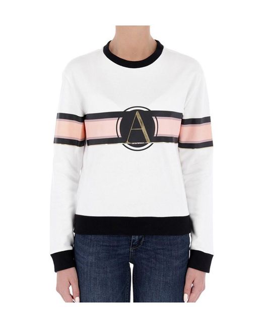 Emporio Armani White Round Neck Logo Sweater