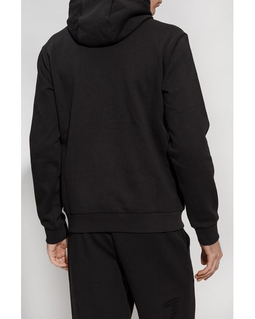 EA7 Black Logo-Print Drawstring Hoodie for men