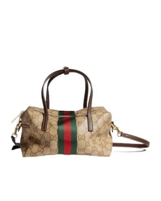 Gucci Brown Web Detailed Mini Boston Bag