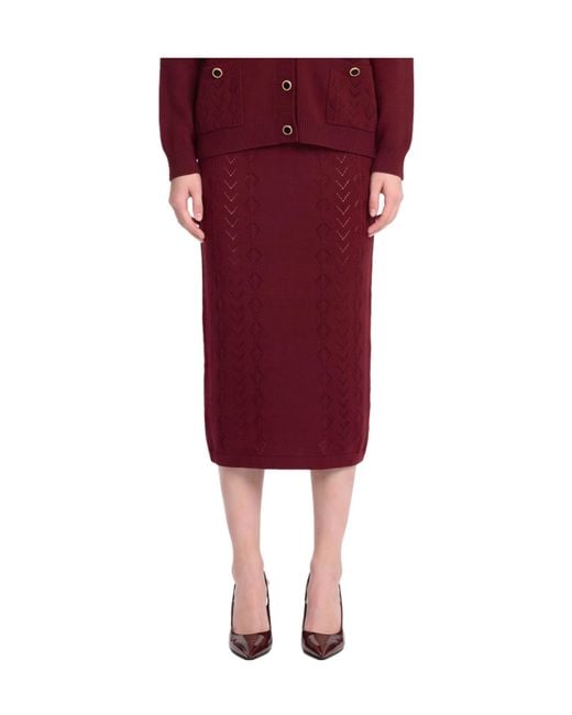 Alessandra Rich Red Lace-Knit Midi Skirt