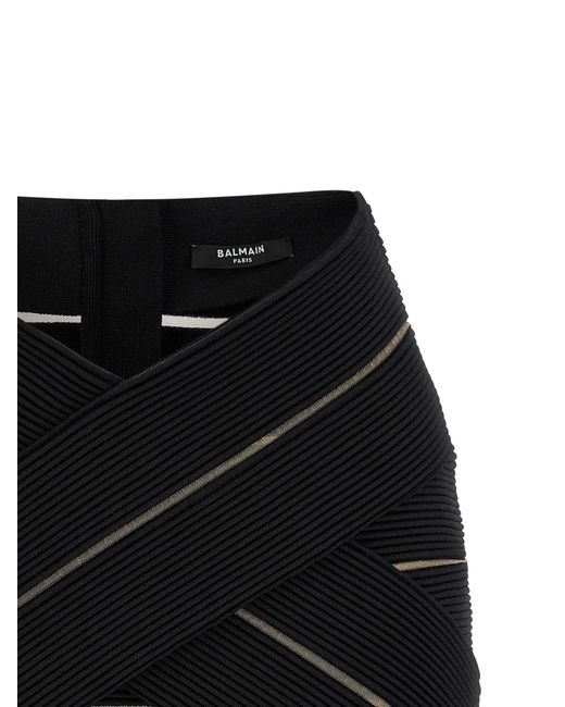 Balmain Black V-Waist Mesh Insert Stretch Mini Skirt
