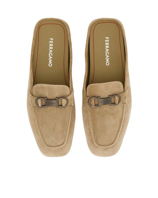 Ferragamo Brown Loafer Mule With Gancini Ornament for men