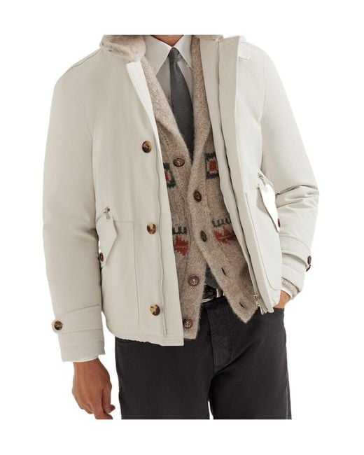 Brunello Cucinelli Natural Padded Bomber Jacket for men