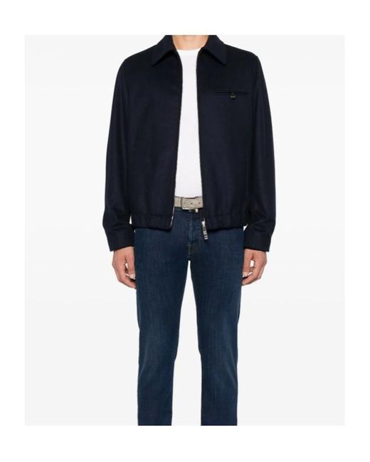 Incotex Blue Zip-Front Flannel Jacket for men