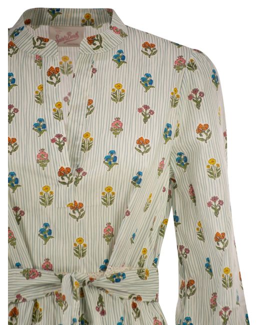 Mc2 Saint Barth Natural Belted Floral Printed Midi Dress