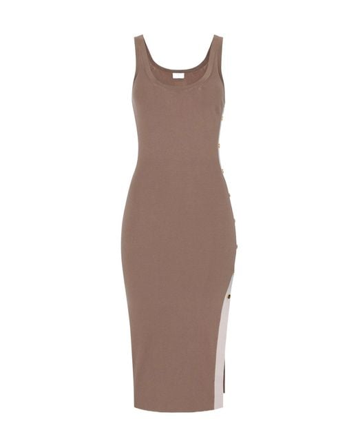 Elisabetta Franchi Brown Side Slit Sleeveless Knitted Dress