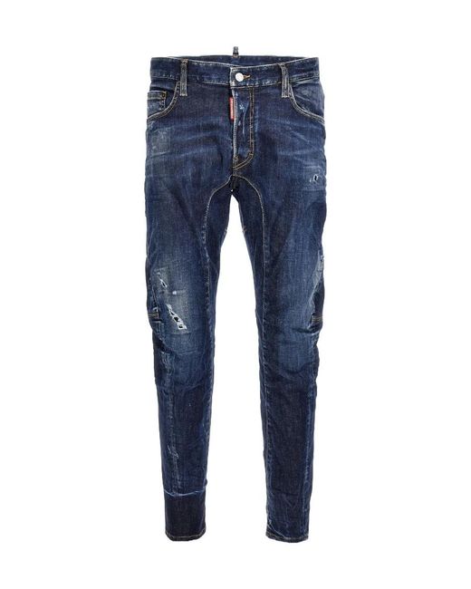 DSquared² Blue Straight-Leg Distressed Skinny Jeans for men