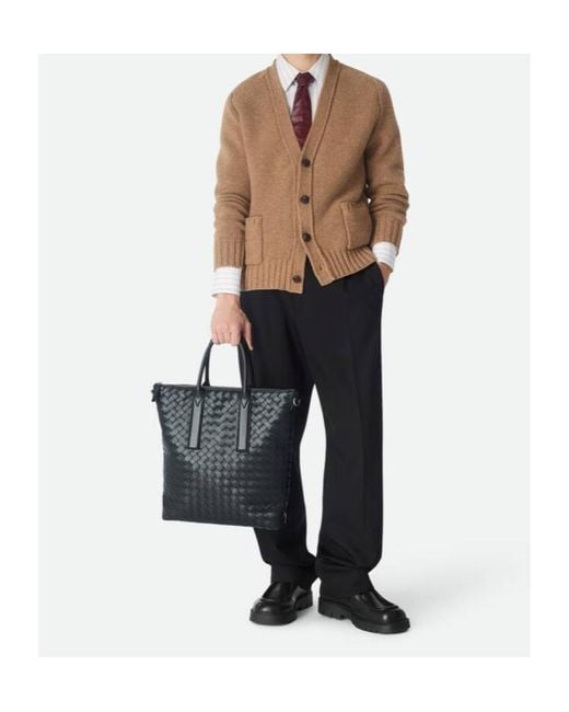 Bottega Veneta Black Intrecciato Zipped North-South Tote Bag for men