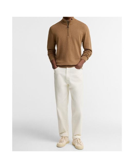Barbour Brown Quarter-Zip Knit Jumper for men