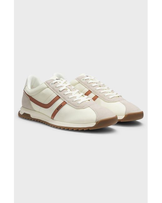 Boss White Panelled Low-Top Sneakers for men